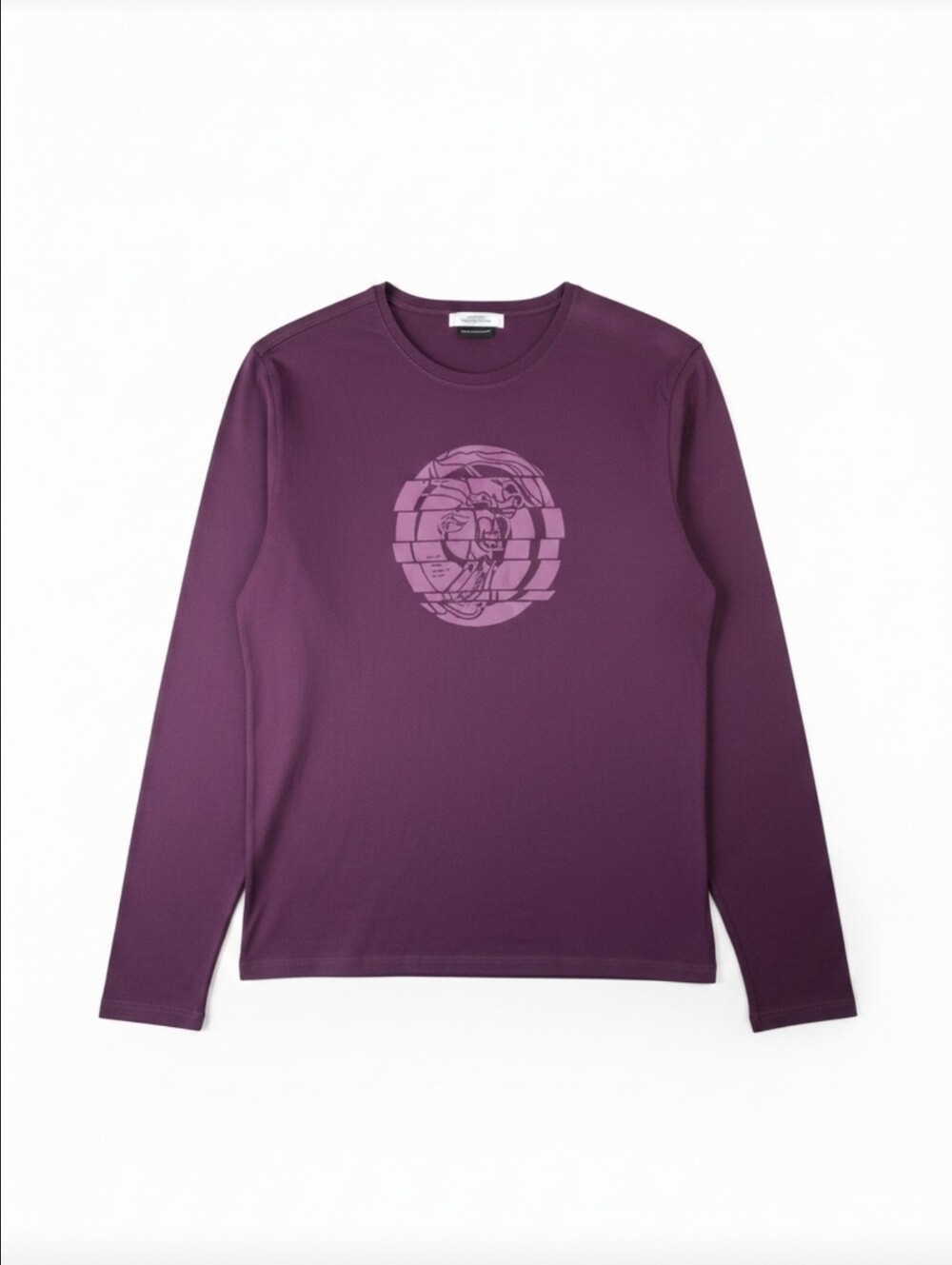 Versace Collection Purple Long Sleeve Glitch Medusa Head Graphic Tee Size M